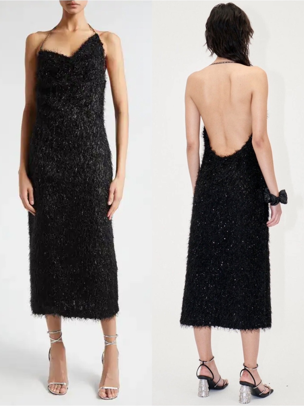 NEW STINE GOYA Chain Halter Neck Tinsel Open Back Old Money Y2K Formal Dress XS - Picture 8 of 12